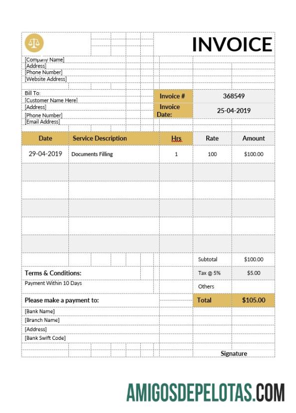 imprimível Modelo de fatura notarial